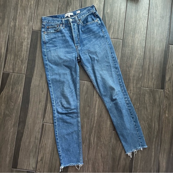 RE/DONE High Rise Ankle Crop Jeans in Medium Vintage Wash Sz 27 - Picture 3 of 10